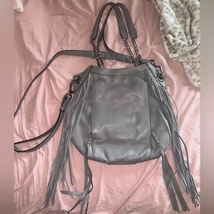 orYANY Gray Leather Fringe Purse